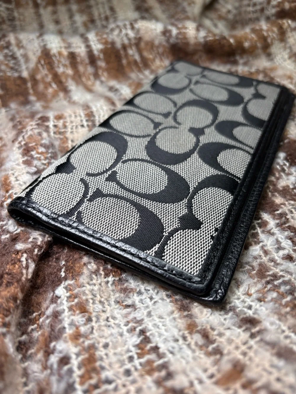 Coach Black and Gray Signature C Canvas Checkbook Wallet 6.75x3.75in